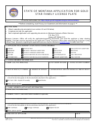 Document preview: Form MV57 Application for Gold Star Family License Plate - Montana