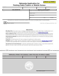 Document preview: Nebraska Application for Parking Cabin Trailers or Mobile Homes - Nebraska