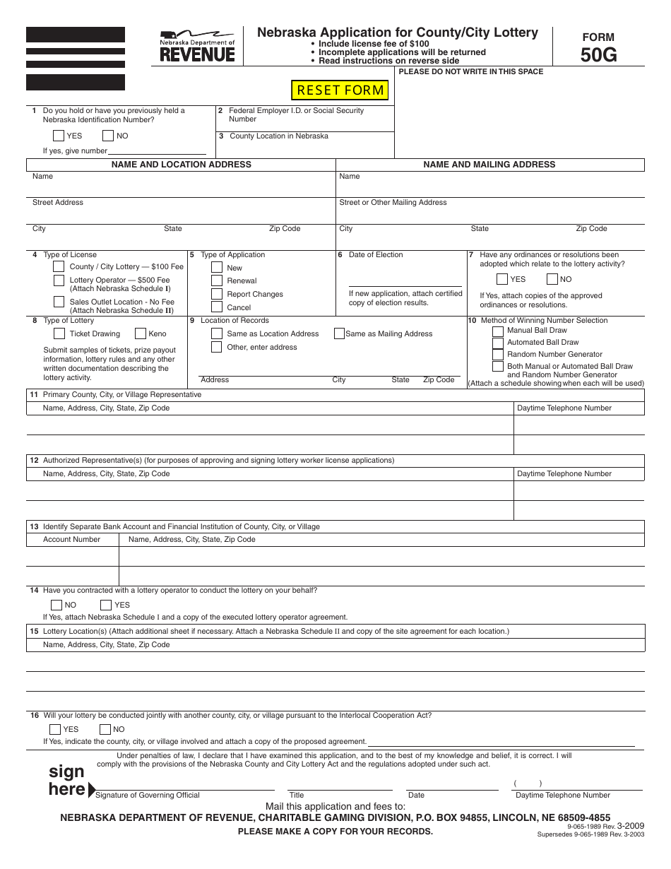 Form 50G Download Fillable PDF or Fill Online Nebraska Application for ...