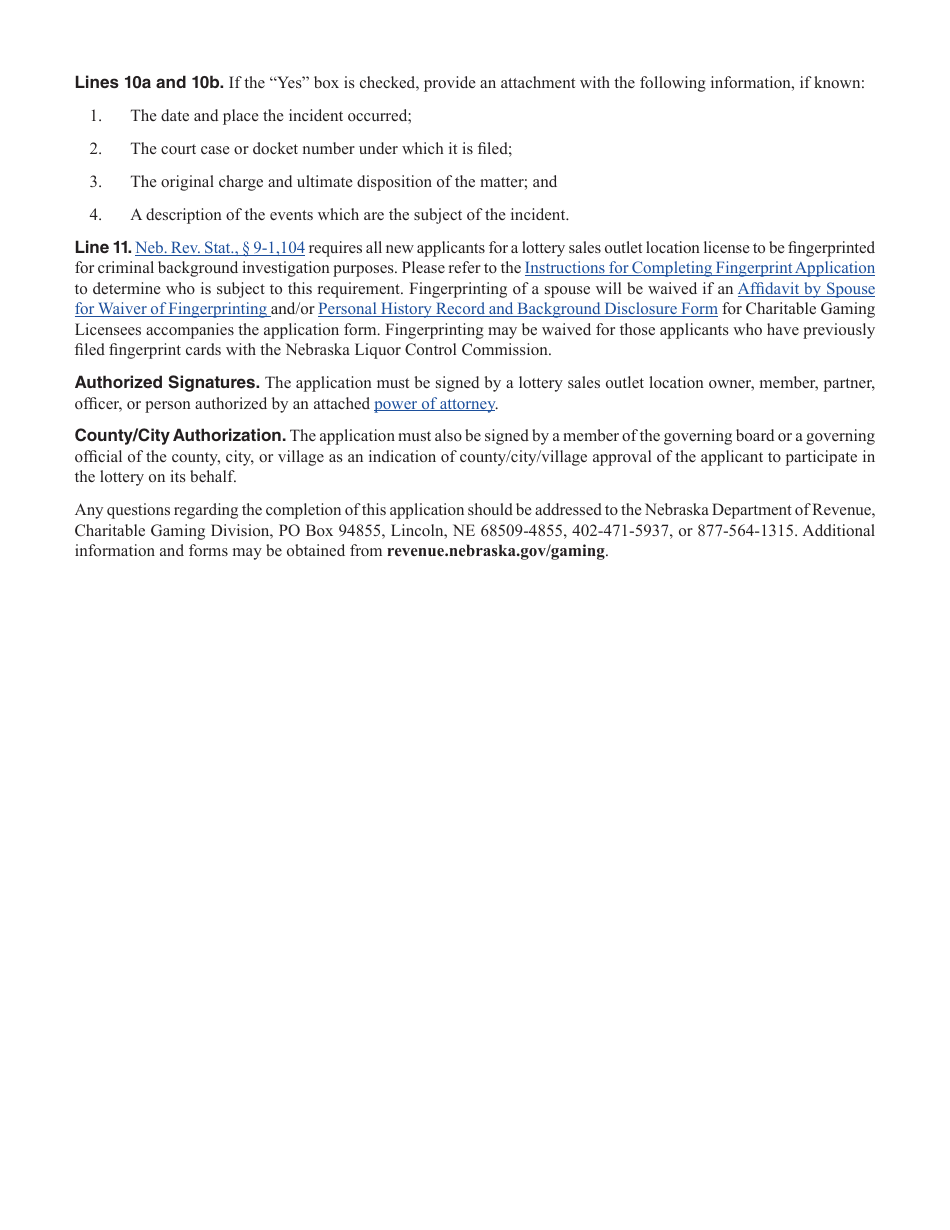 Form 50G Schedule II County / City Lottery Sales Outlet Location Application - Nebraska, Page 3