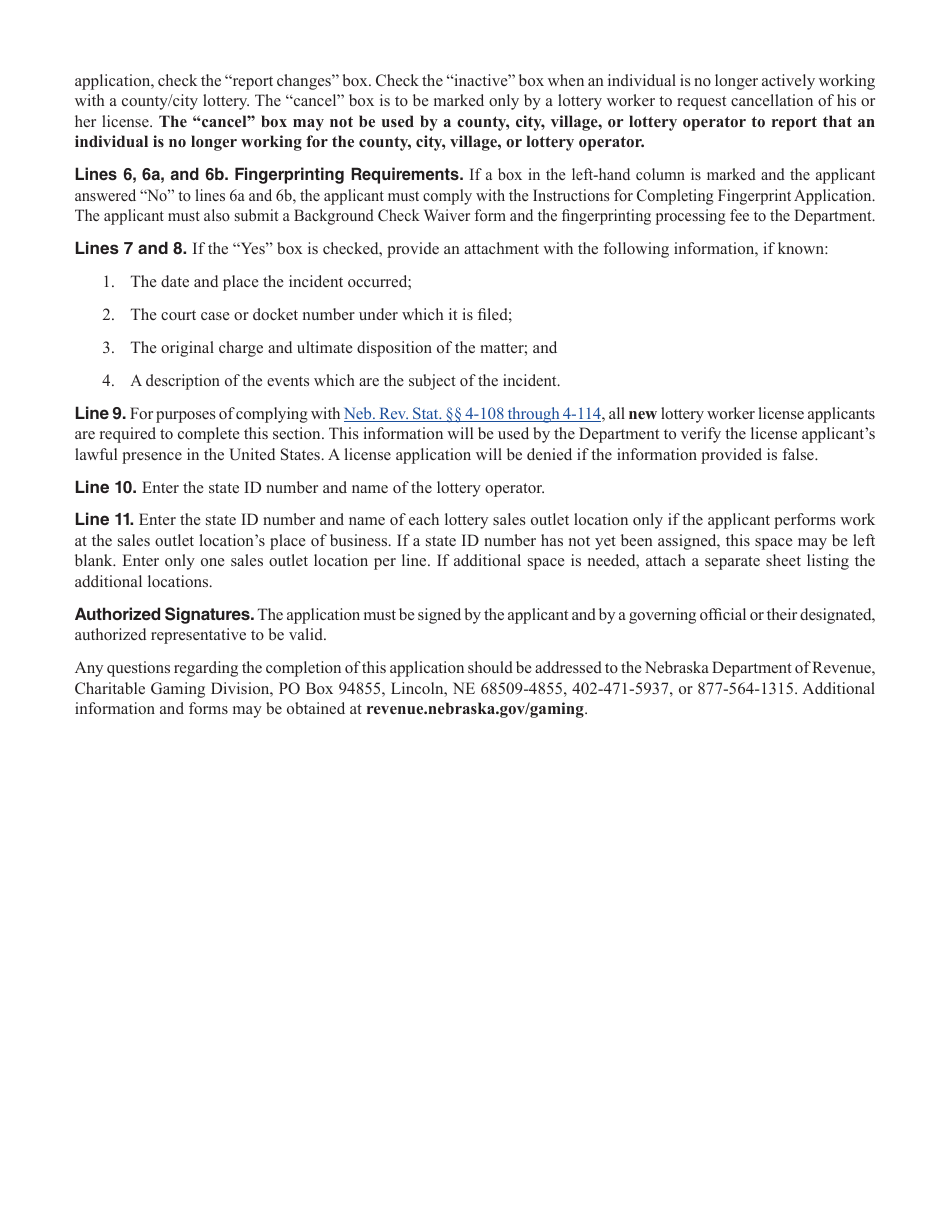 Form 50G Schedule III County / City Lottery Worker Application - Nebraska, Page 3