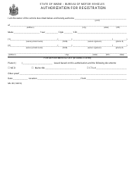 Document preview: Form MV-39 Authorization for Registration - Maine