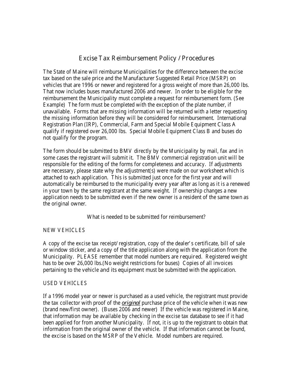 Application for Excise Tax Reimbursement - Maine, Page 3