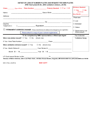Form MV-9 &quot;Notice of Loss of Number Plates and Request for New Plates&quot; - Maine