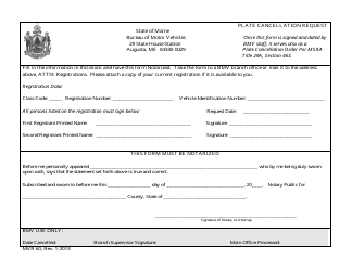 Document preview: Form MVR60 Plate Cancellation Request - Maine