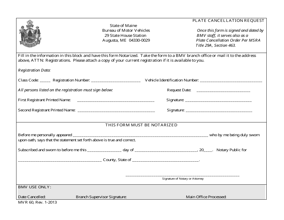 Form MVR60 - Fill Out, Sign Online and Download Fillable PDF, Maine ...