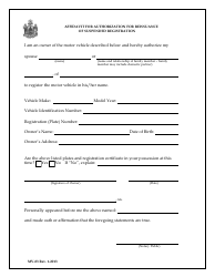 Form MV-83 &quot;Affidavit for Authorization for Reissuance of Suspended Registration&quot; - Maine