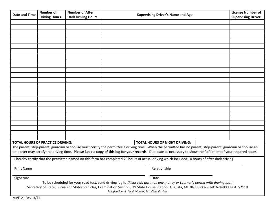 Form MVE-21 - Fill Out, Sign Online and Download Fillable PDF, Maine ...