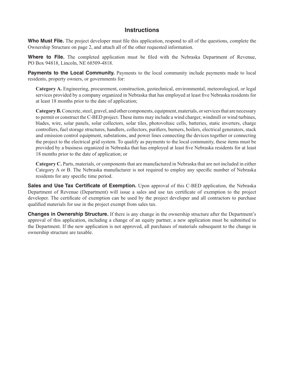 Community-Based Energy Development (C-Bed) Application (For a Wind, Solar, Biomass, or Landfill Gas Project) - Nebraska, Page 2
