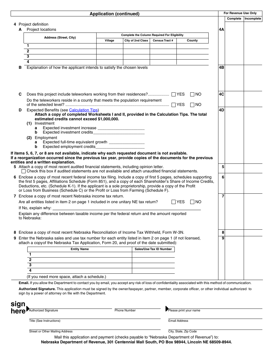 Form L1L2 Nebraska Advantage Rural Development Act Application - Nebraska, Page 2