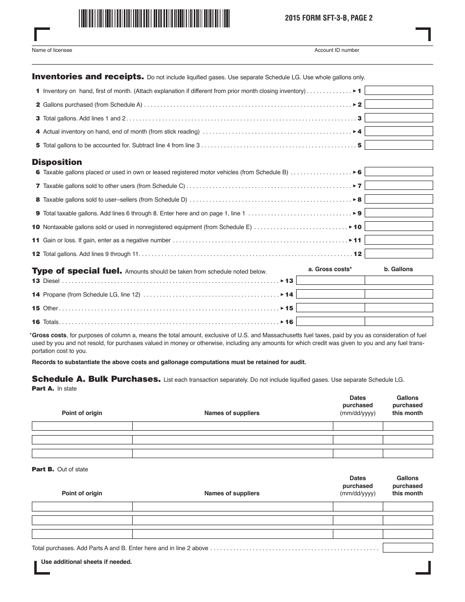 Form SFT-3-B Suppliers Tax Return - Special Fuels - Massachusetts, Page 2