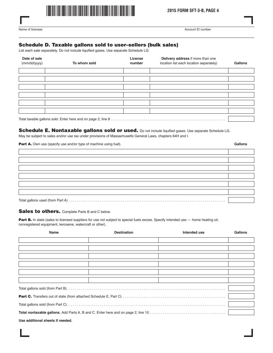 Form SFT-3-B Suppliers Tax Return - Special Fuels - Massachusetts, Page 4