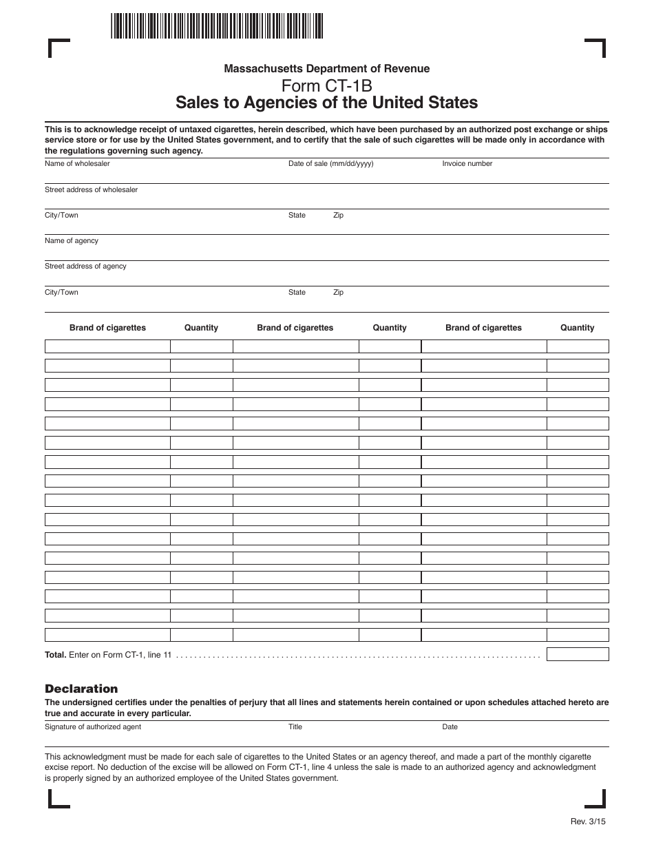 Form CT-1B Sales to Agencies of the United States - Massachusetts, Page 1