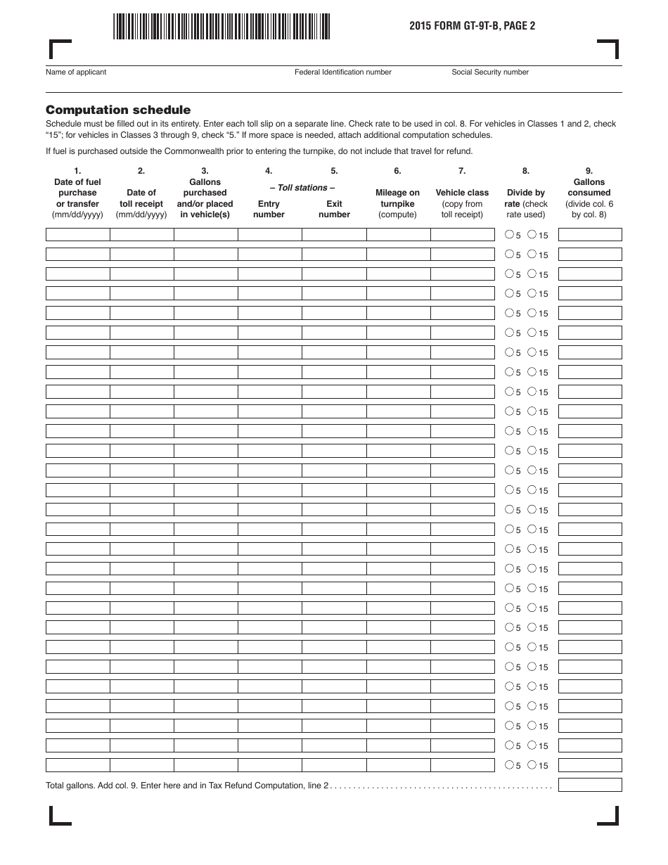 Form GT-9T-B Gasoline Refund Application - Massachusetts, Page 2