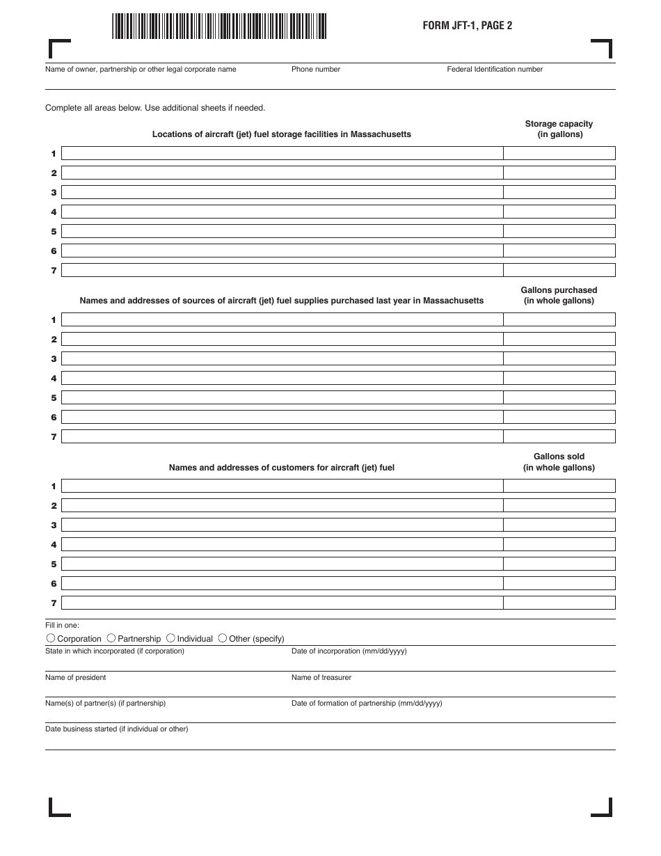 Form JFT-1 License Application for Userseller / Supplier of Aircraft (Jet) Fuel - Massachusetts, Page 2