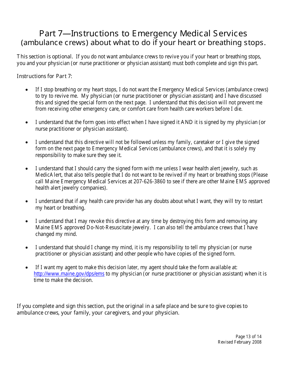 Advance Directive Form - Maine, Page 13