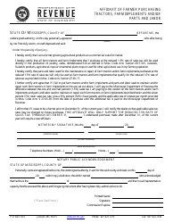 Document preview: Form 72-620-14 Affidavit of Farmer Purchasing Tractors, Farm Implements and/or Parts and Labor - Mississippi