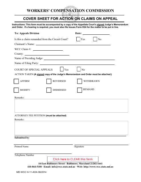 WCC Form H-11-AOA  Printable Pdf