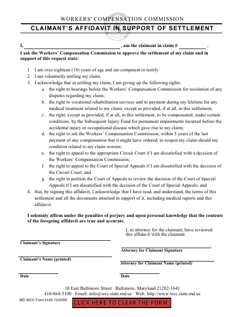 WCC Form H-05  Printable Pdf