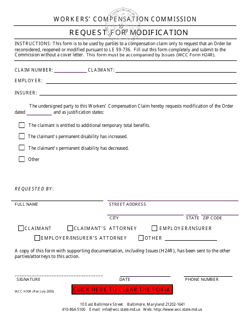WCC Form H30R  Printable Pdf