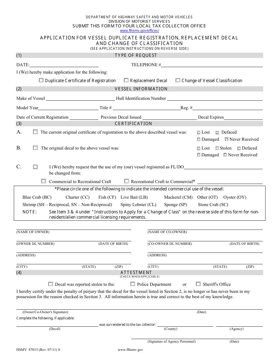 Form HSMV87015 - Fill Out, Sign Online and Download Fillable PDF ...