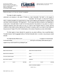 Document preview: Form HSMV86057 Irrevocable Letter of Credit Motor Vehicle Dealer - Florida