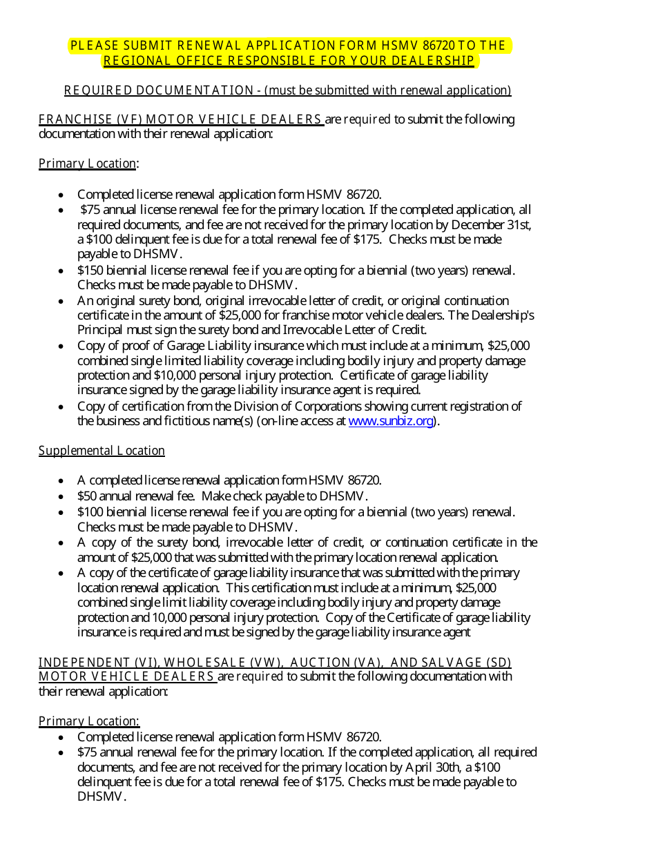 Form HSMV86720 Renewal Application: Motor Vehicle, Mobile Home, or Recreational Vehicle Dealers - Florida, Page 2