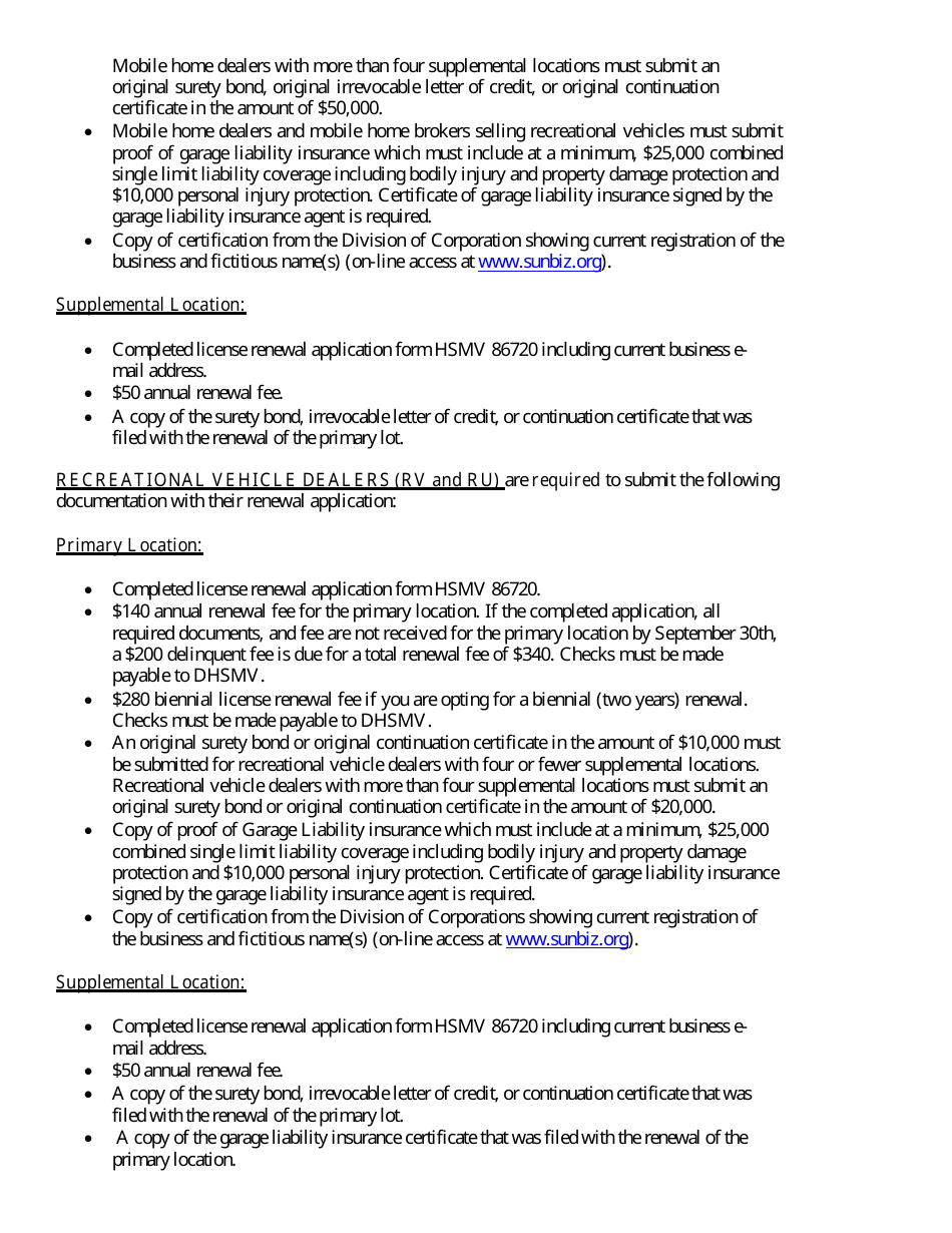 Form HSMV86720 Renewal Application: Motor Vehicle, Mobile Home, or Recreational Vehicle Dealers - Florida, Page 4