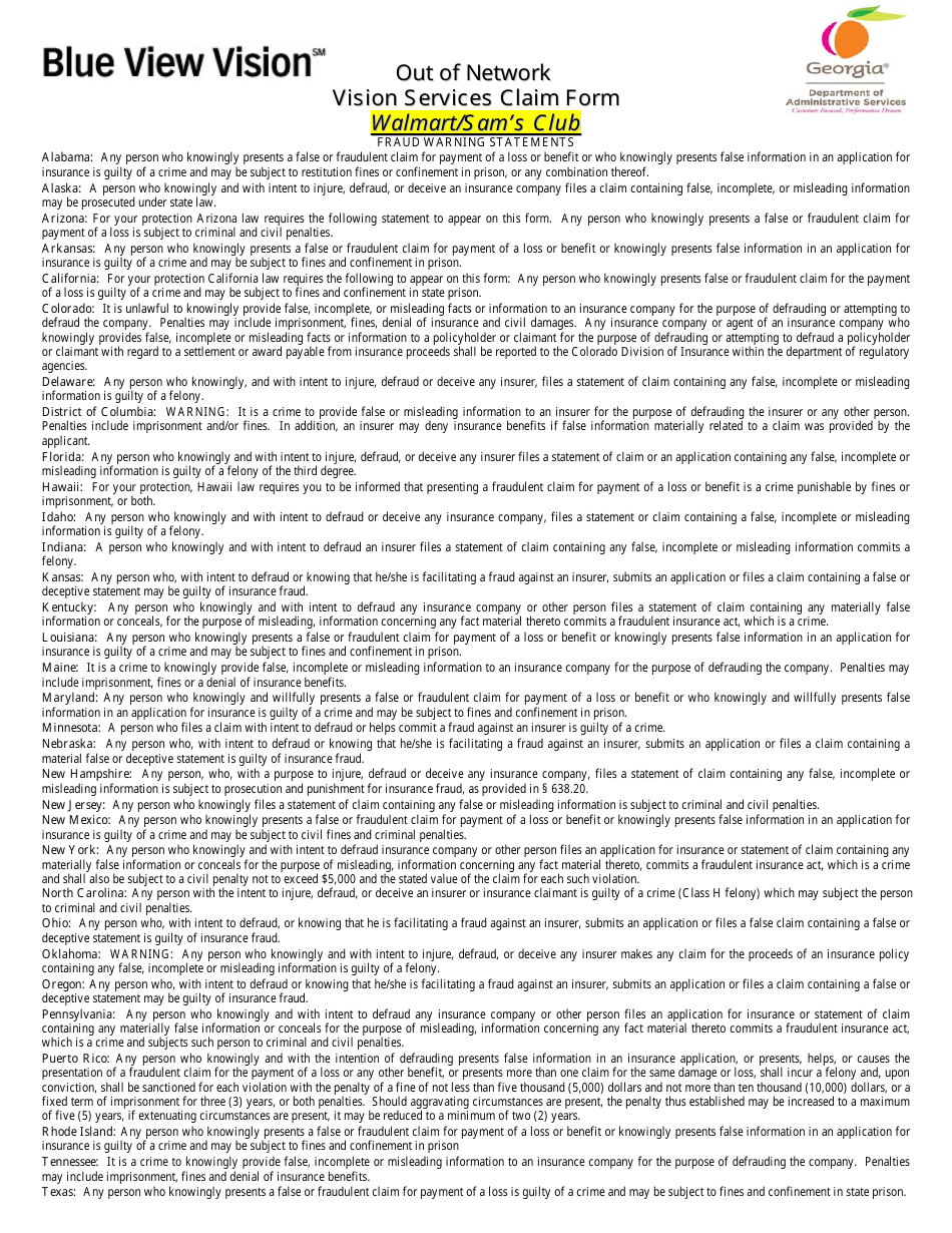 Blue View Walmart Claim Form - Georgia (United States), Page 3