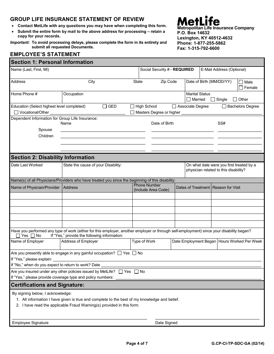 Form G.CP-CI-TP-SDC-GA Group Life Insurance Statement of Review - Georgia (United States), Page 4