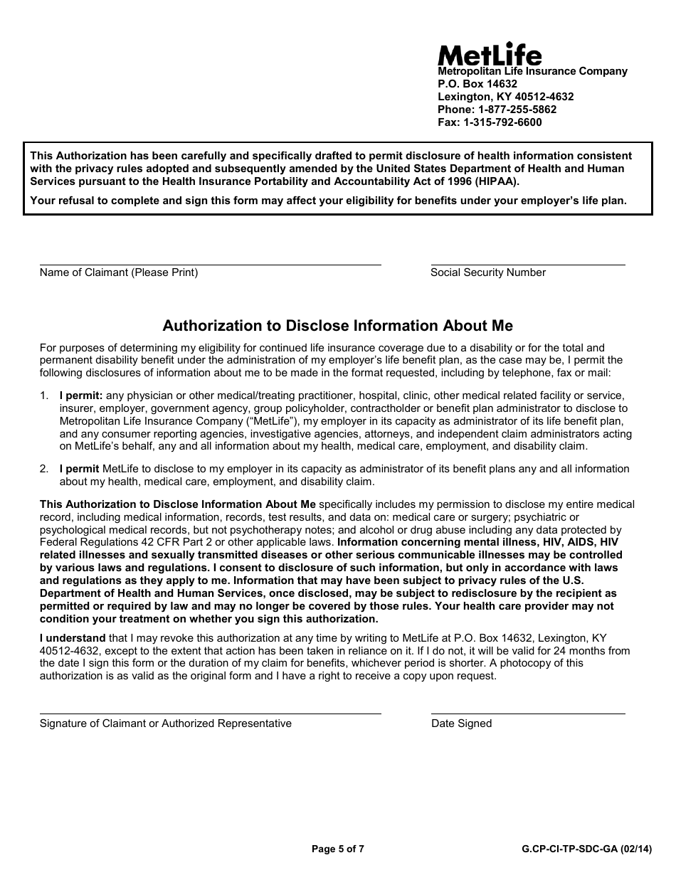 Form G.CP-CI-TP-SDC-GA Group Life Insurance Statement of Review - Georgia (United States), Page 5