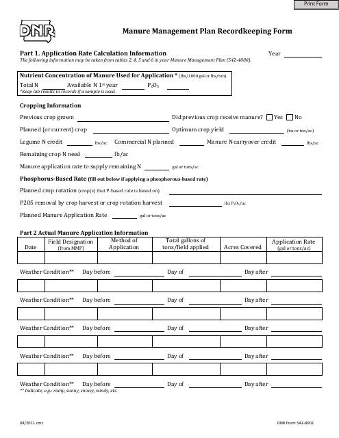 DNR Form 542-8002  Printable Pdf