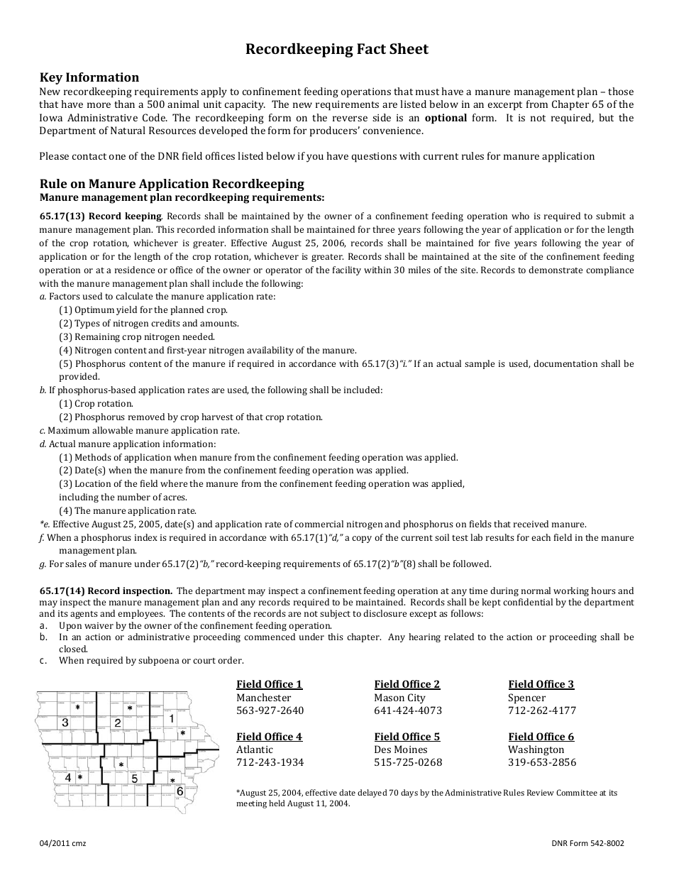 DNR Form 542-8002 Manure Management Plan Recordkeeping Form - Iowa, Page 2