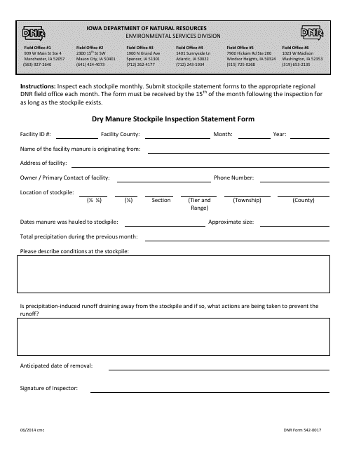 DNR Form 542-0017  Printable Pdf