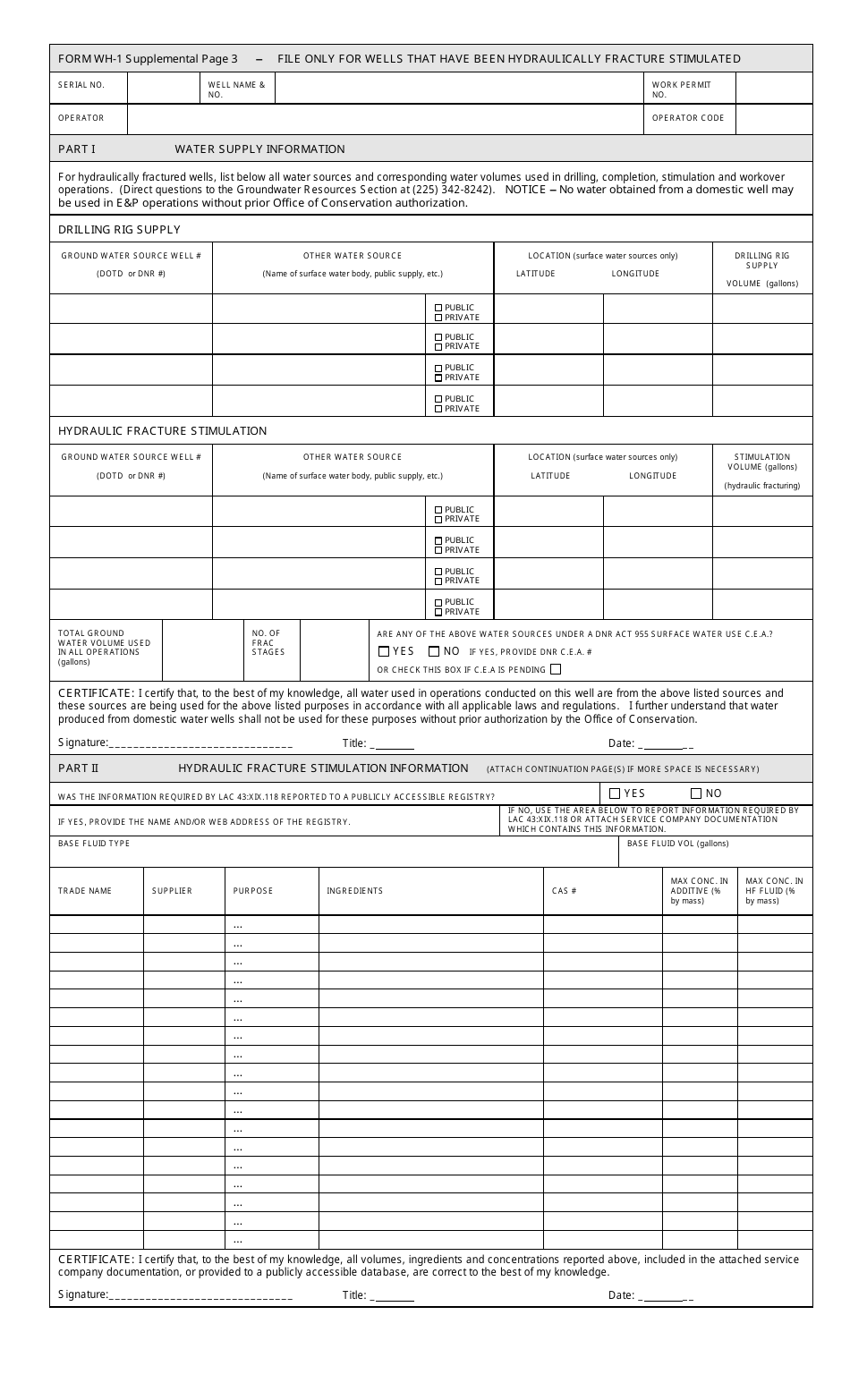 Form WH-1 Supplement 3 Well History and Work Resume Report - Louisiana, Page 1