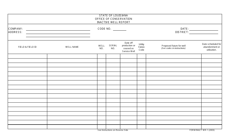 Form WR-1 Inactive Well Report - Louisiana, Page 1
