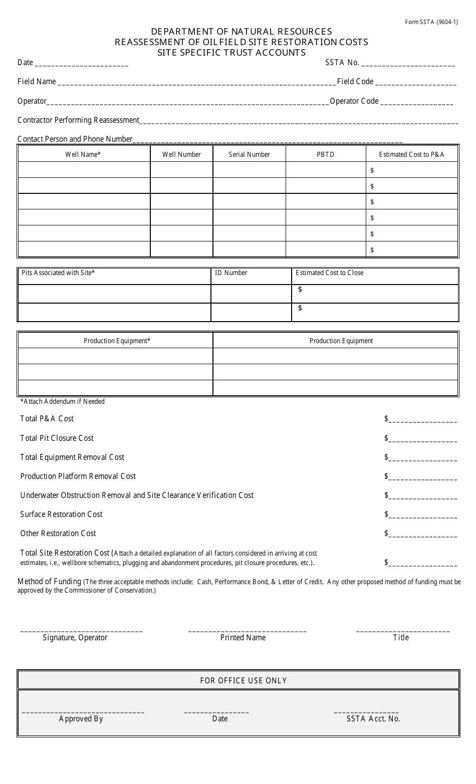 Form SSTA (9604-1) Site Specific Trust Accounts - Louisiana, Page 1