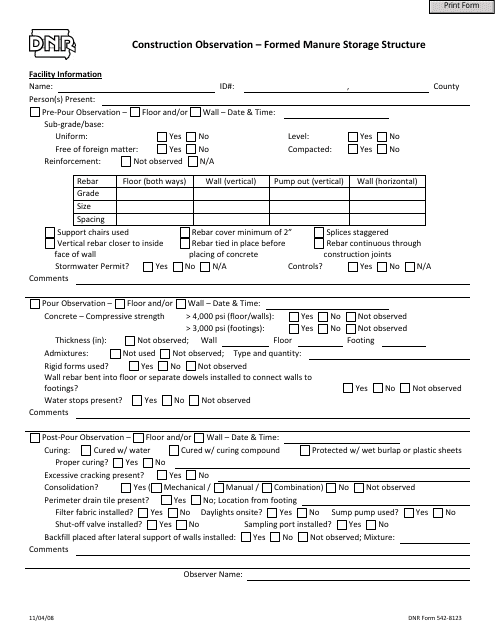 DNR Form 542-8123  Printable Pdf