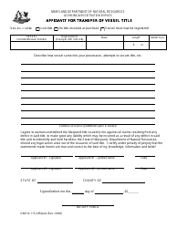 Document preview: DNR Form B-115 Affidavit for Transfer of Vessel Title - Maryland