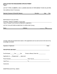 Form DNR/FPWS-62 Application for Endangered Species Permit - Maryland, Page 2