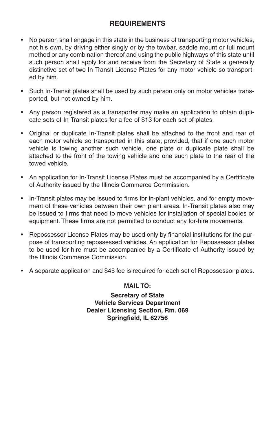 Form RT DS27 Application for in-Transit or Repossessor Plates - Illinois, Page 2