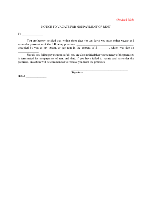 &quot;Notice to Vacate for Nonpayment of Rent&quot; - Kansas Download Pdf