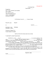 Document preview: Writ of Restitution and Execution and Return - Kansas