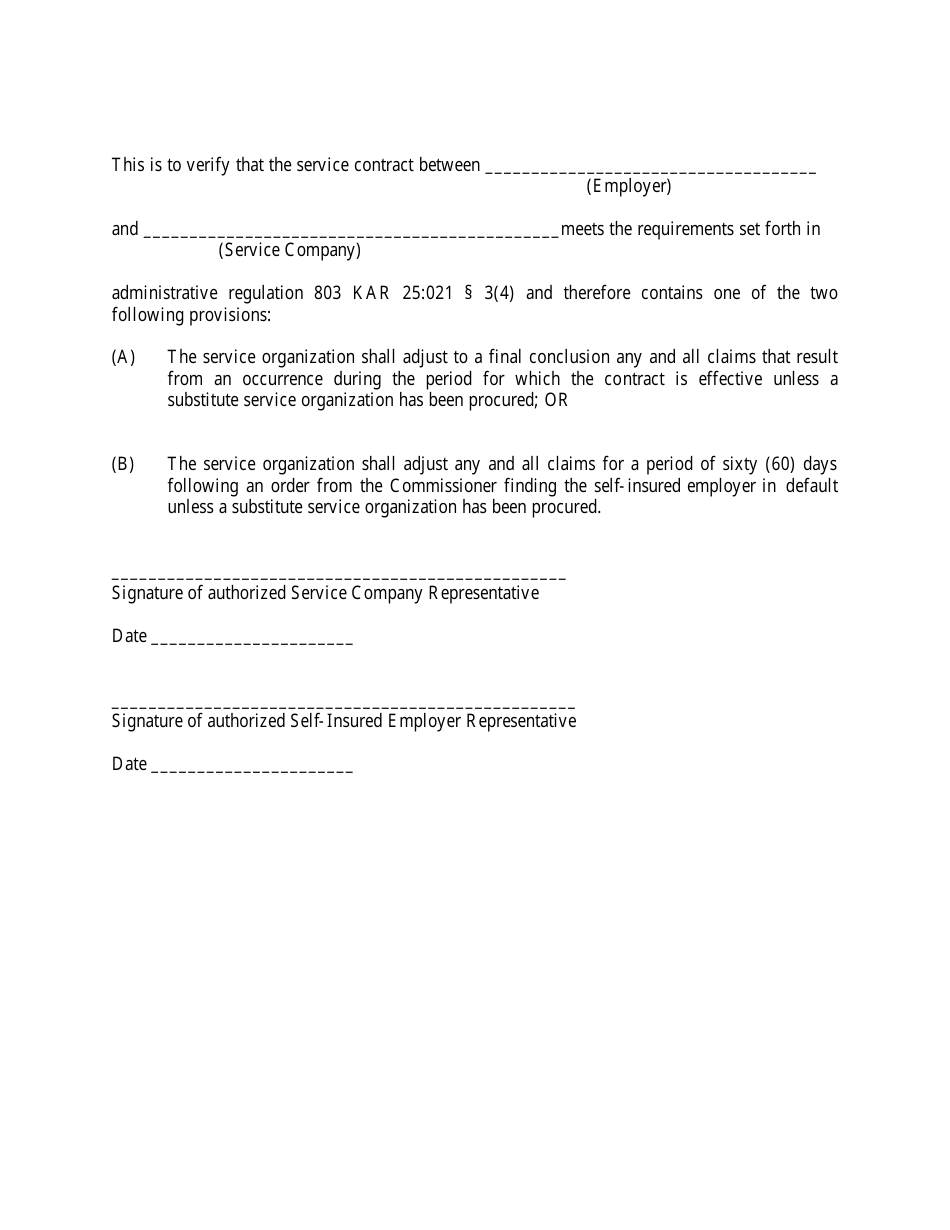 Service Contract Agreement - Kentucky, Page 1
