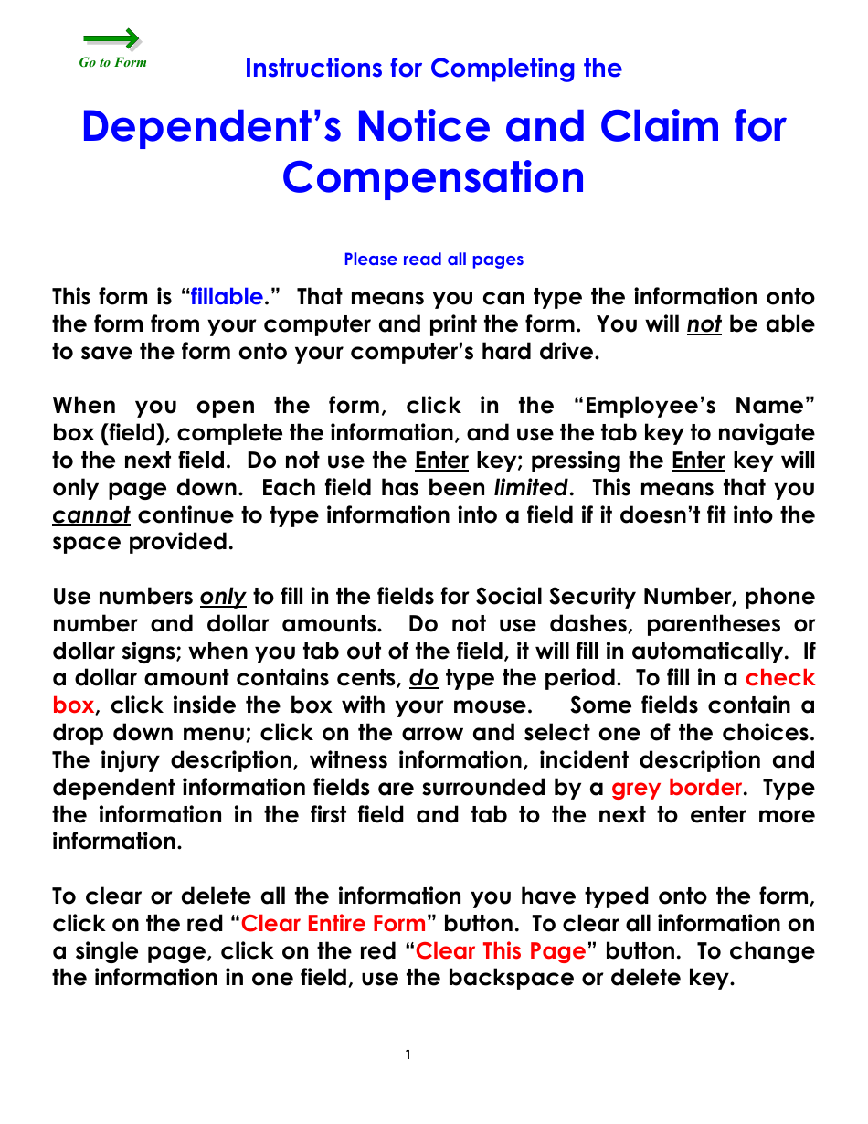 Form WC18 Dependents Notice and Claim for Compensation - Colorado, Page 1