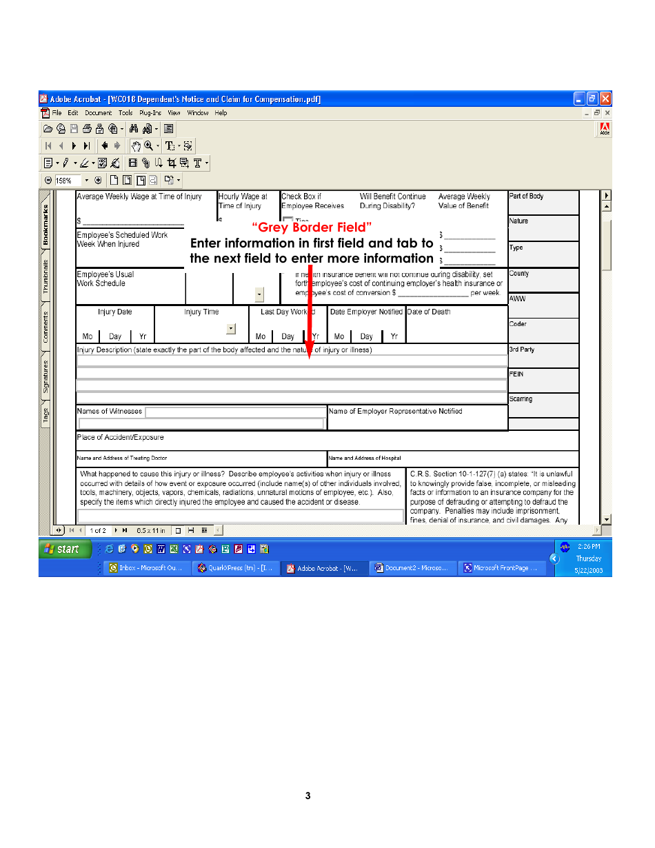 Form WC18 Dependents Notice and Claim for Compensation - Colorado, Page 3