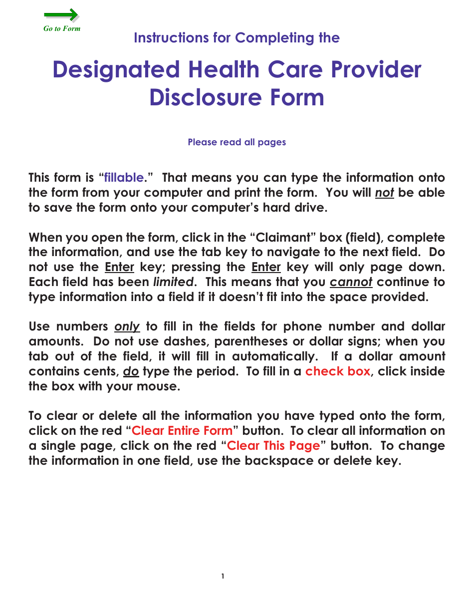 Form WC30 Designated Health Care Provider Disclosure Form - Colorado, Page 1
