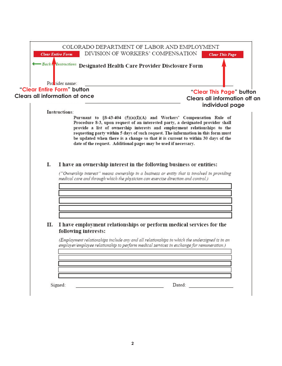 Form WC30 Designated Health Care Provider Disclosure Form - Colorado, Page 2