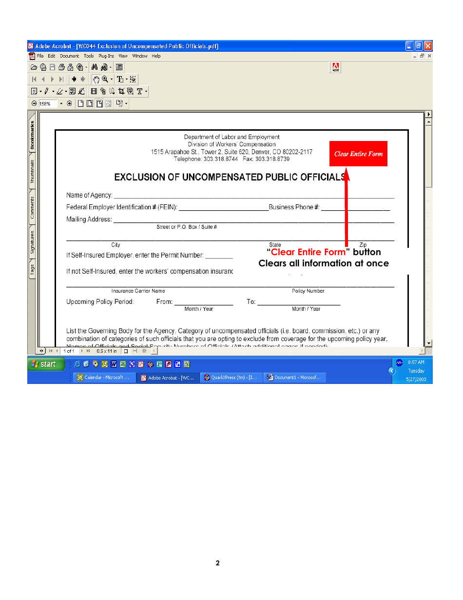 Form WC44 Exclusion of Uncompensated Public Officials - Colorado, Page 2