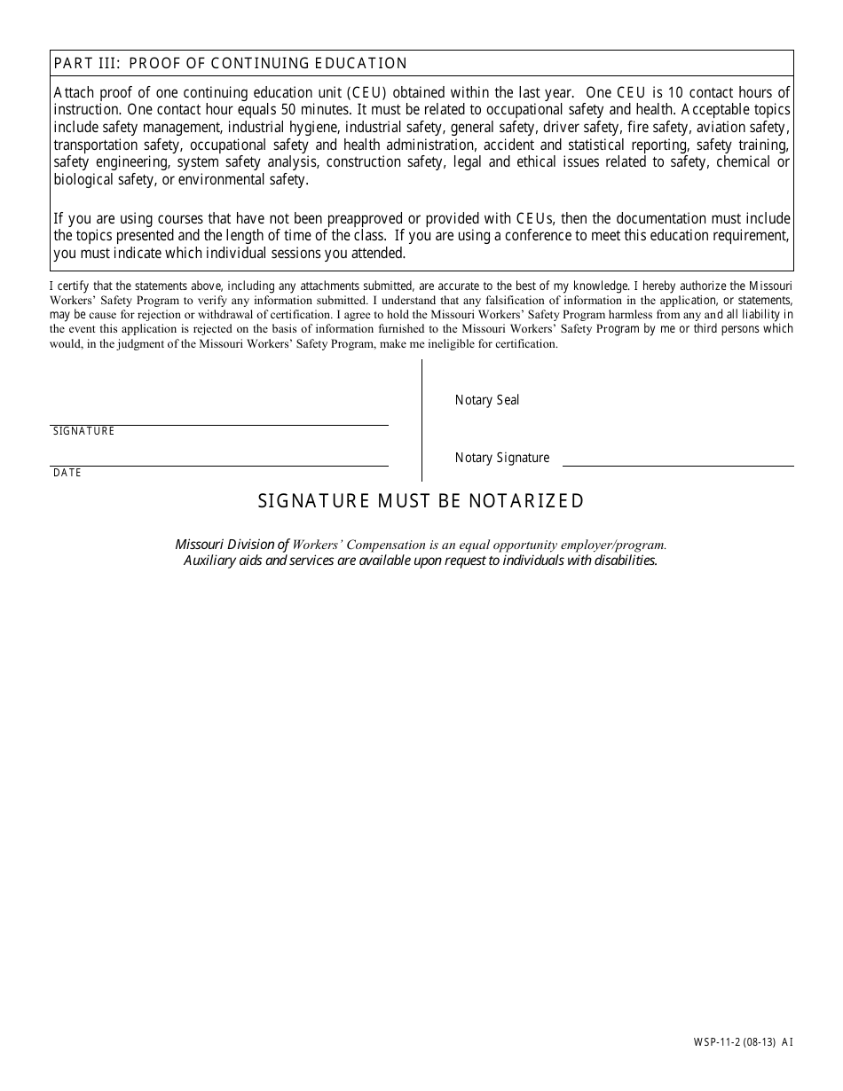 Form WSP-11 Annual Certification Renewal - Safety Consultant / Safety Engineer - Missouri, Page 2